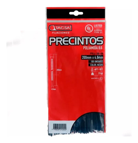 Precinto Tacsa Tfl4 - 200-46 Negro - Por 5 Paquetes De 100un