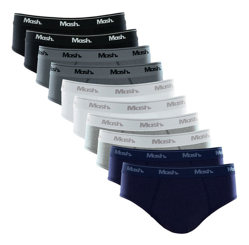 Kit 10 Cuecas Slip Masculina Básica Box Algodão Cotton Mash