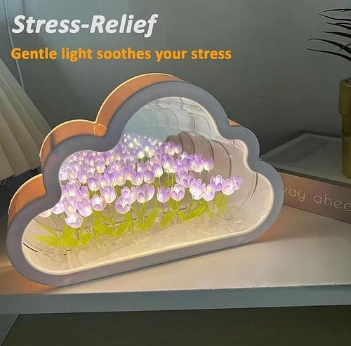 Luz Lámpara Noche Flor Tulipanes Nube Con Espejo Romántica
