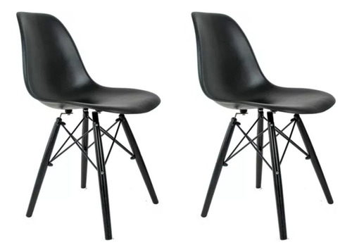 Conjunto 2 Cadeiras All Black Eames Com Pés Plástico Resiste