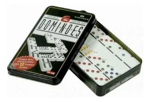 Domino Mexicano 6 Double Lata Com 28 Peças Coloridas