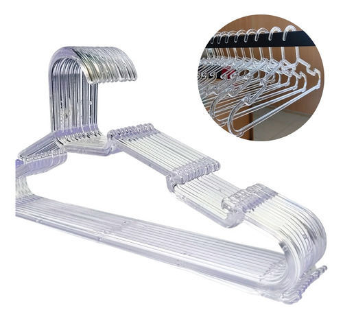 Kit 50 Cabide Transparente Adulto Resistente Cabide Acrilico