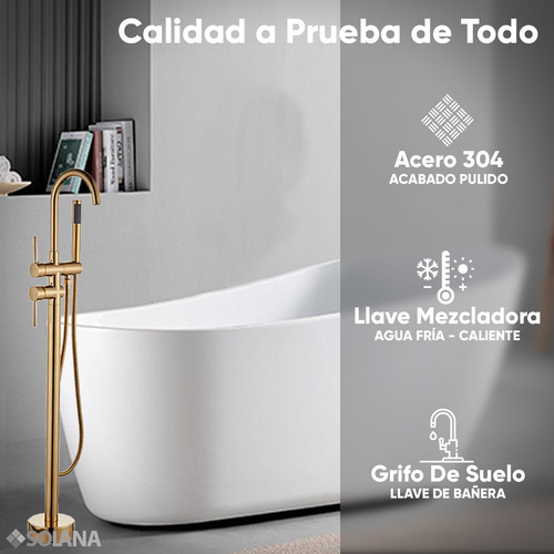 Solana Kit Bañera Ovalada 180x90 Cm Con Desnivel De Acrílico Solido + Grifo Independiente Monomando Cuello Cisne Gold / Kit Completo Bañera Acrílico De Alto Brillo y Grifo de Acero Inoxidable