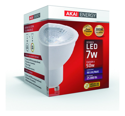 Lampara Dicroica 7w 36° Akai Energy X 10 Unid. Luz Blanco Cálido