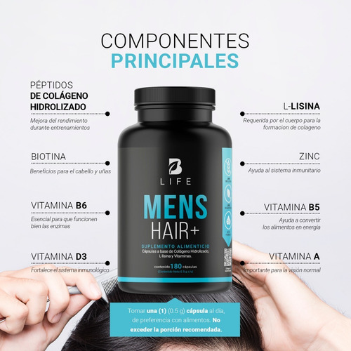Imagen 3 de 6 de Vitaminas Cabello Y Barba Para Hombre De 180 Cápsulas B Life