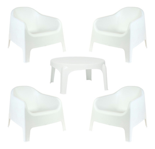 Imagen 1 de 9 de Set De 4 Sillones Plastico Skarpo Negros + Mesa Ratona