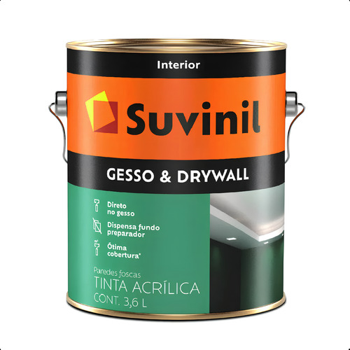 Tinta Para Gesso E Drywall 3,6l Suvinil Acabamento Fosco Cor