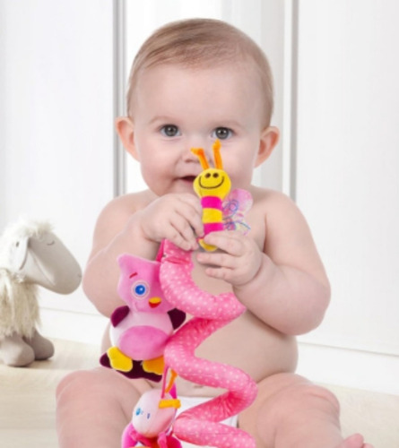 Cunero Peluche Espiral Crujido Sonajero Para Cochecito Bebe Rosa Animales