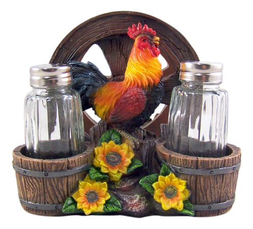 Dwk  Country Diner  Gallo Con Rueda De Carro Y Girasoles Dec