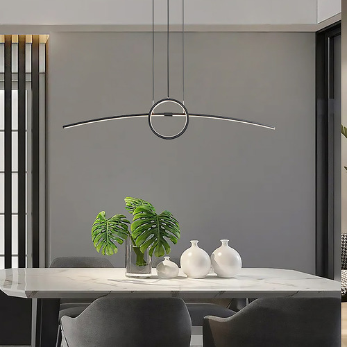 Lustre De Led Arco Preto P Bancada Cozinha 100cm 3 Cores