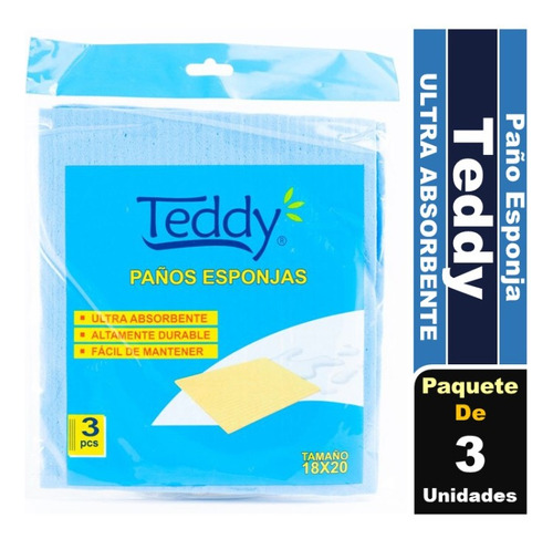 Paño Esponja Ultra Absorbente Teddy 3 Unidades