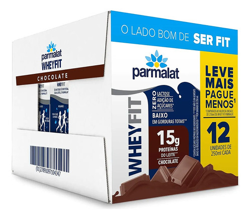 Pack 12un Bebida Láctea Chocolate Parmalat Wheyfit 250ml