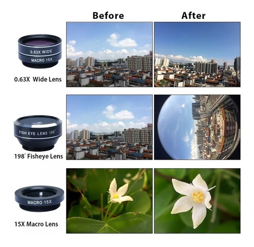 Kit Apexel 5 Lentes P/ Smartphone Cpl Macro Wide Fisheye P40