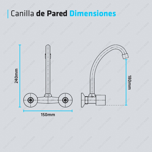 Imagen 5 de 10 de Canilla Griferia Mezcladora Pared Cocina Doble Comando