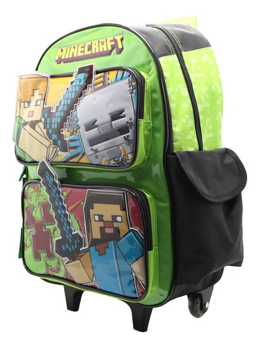 Mochila Escolar Minecraft Fun Con Carro Color Verde Diseño De La Tela Liso