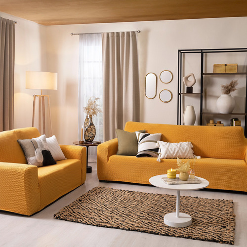 Protector Sala Funda Sillón Loveseat Niza Mango Med Elástica Color Amarillo