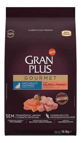 Ração Granplus Gourmet Gatos Castrado Salmão E Frango 10,1kg