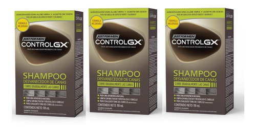 Pack X3just For Men Control Gx Shampoo Desvanecedor De Canas