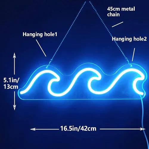 Letreros De Neón De Onda Para Dormitorio Azul Hielo Onda Reg