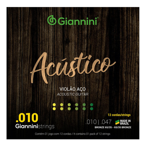 Encordoamento Giannini Violão Geswa-12 Acústico Bronze 12 Co