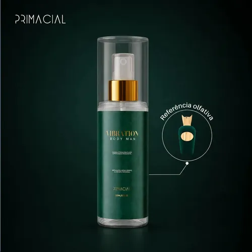 Body Splash Masculino Vibration 200ml - Primacial Perfume Bergamota Fresco