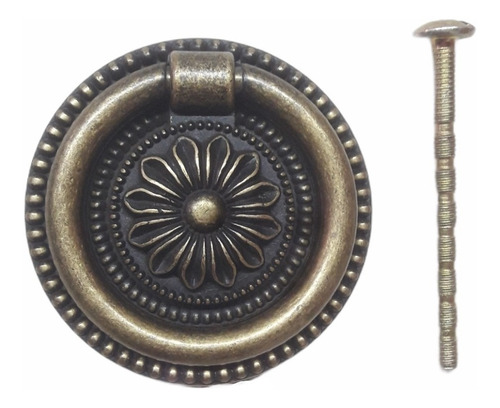 Tirador Manija Argolla Flor Bronce 47mm