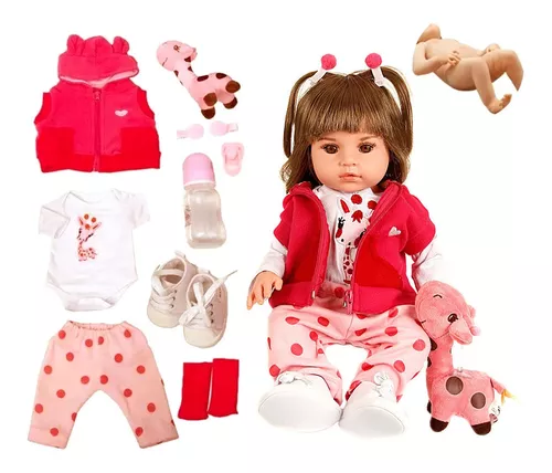 Boneca bebe reborn realista de silicone npk 48cm e girafinha