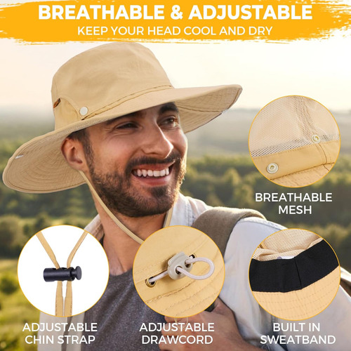 Sombrero De Sol Para Hombre De Ala Ancha, Transpirable, Upf5