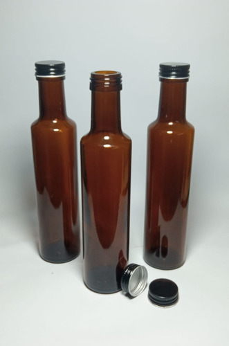 Botella Vidrio 250ml Ambar Aceite C/tapa Negra ( X 5 Unid)