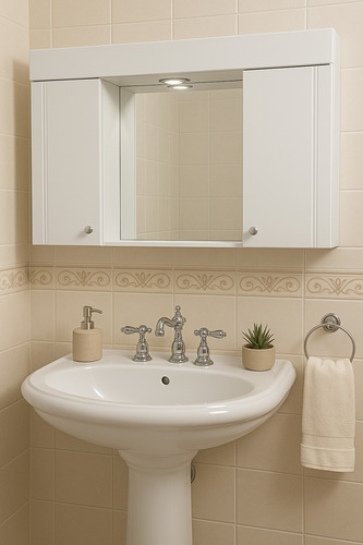 Botiquín Para Baño Peinador Con Luz 80cm Blanco Blanco