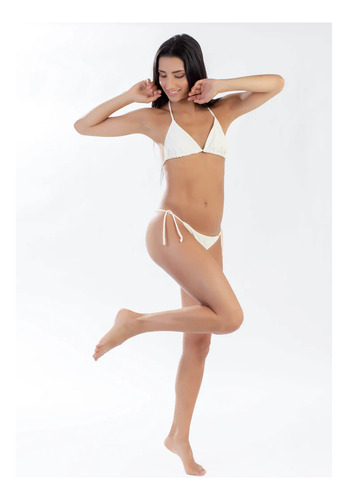 Bikini Malla Clasica Triangulo Con Colaless Para Atar - Lara Blanco 100