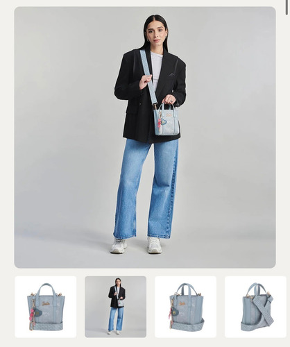 Bolso Barbie Gorett Selecto Satchel Crossbody Asa Larga Acabado De Los Herrajes Oro Color Denim Correa De Hombro Denim Diseño De La Tela Tipo Mezclilla