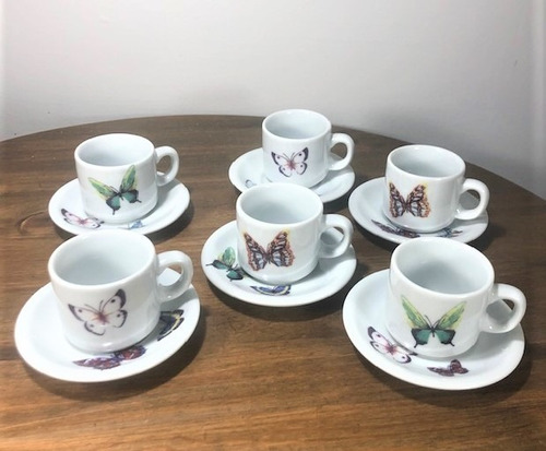 Jogo 6 Xícaras Cafezinho De Porcelana Borboleta