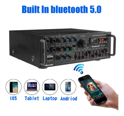 Amplificador Potencia Hi-fi Sunbuck 2000 W Con Bluetooth 5.0
