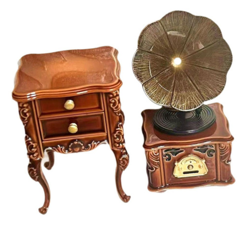 A Gramófono En Miniatura Mini Fonógrafo 1:12 Con Mueble