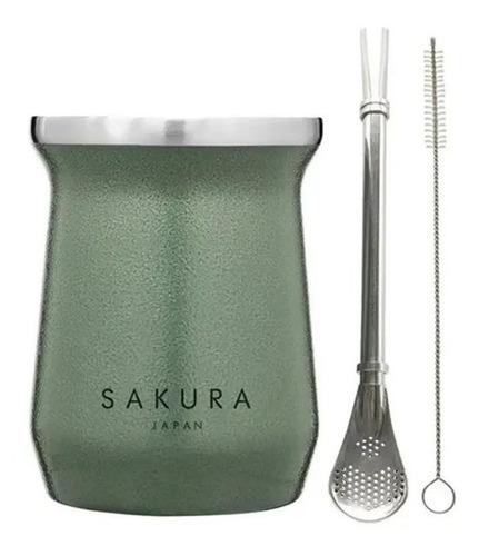 Imagen 3 de 9 de Mate De Metal Original Sakura Acero Inoxidable Con Bombilla