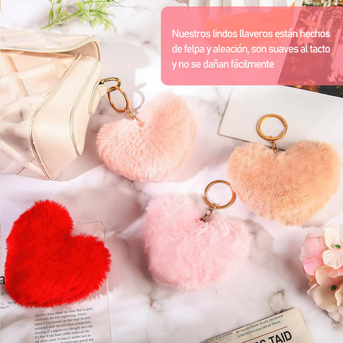 24 Llaveros Corazon Pompones De Moda Peluche Lotes Mayoreo