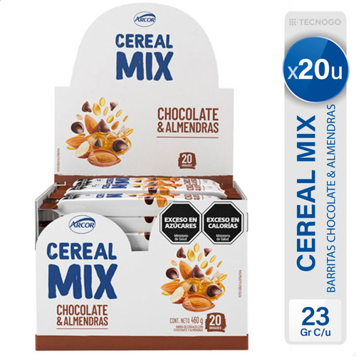Barras De Cereal Mix Chocolate Almendras Caja 20 Unidades