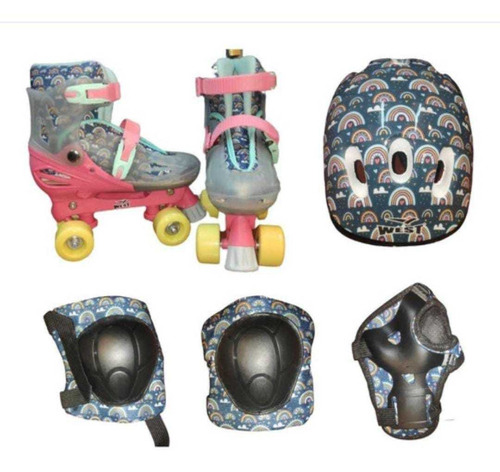 Kit Casco Coderas Rodilleras Muñequeras Patines Regulables