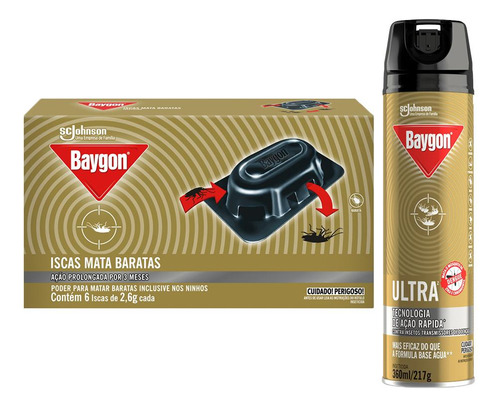 Kit Baygon Inseticida Ultra 360ml + Isca Mata Baratas 6un