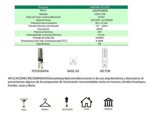 Imagen 4 de 4 de Foco Led G9 4w Luz Spot Blanco Calido Empotrable 127v