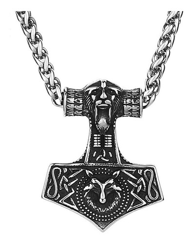 Collar Dije Thor Lobo Vikingo Acero Color Plata Para Hombre