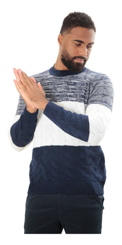 Imagem 5 de 7 de Suéter Masculino Tricô Zurique Azul/branco