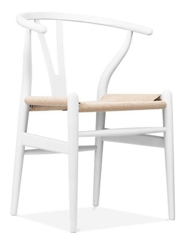 Silla Wishbone Ch24  Blanca Con Asiento Hilo Kraft Natural 