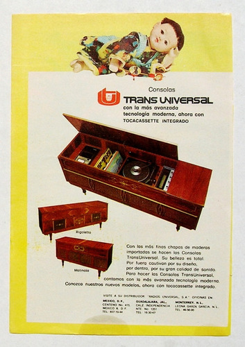 Publicidad Mexicana De Consolas Trans Universal, De 1976