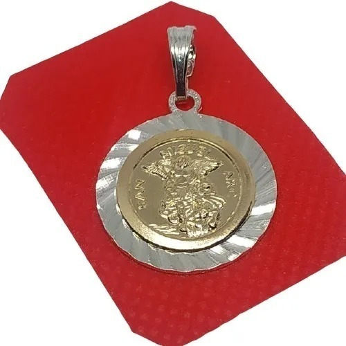 Dije Medalla San Miguel Arcangel Plata 925 Y Oro Joya 00452