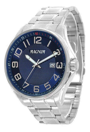 Relógio Masculino Magnum Analógico Ma34585f - Prata Cor da correia Prateado Cor do fundo Azul