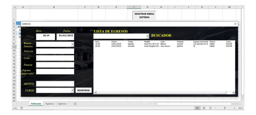 Sistema Excel Para Control De Entrada Y Salida De Vehículos
