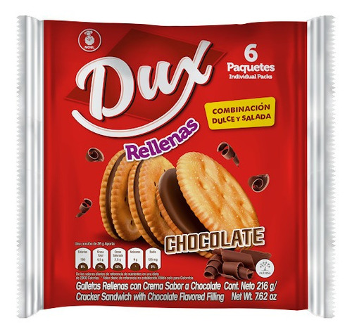 Galletas Dux Rellenas De Chocolate 216 Gr X 6 Und