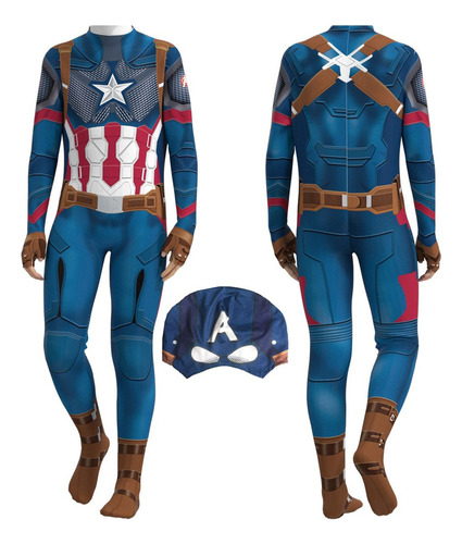 Captain America Halloween Fiesta Mono Cosplay Disfraz Y Máscara Para Niños Y Adultos